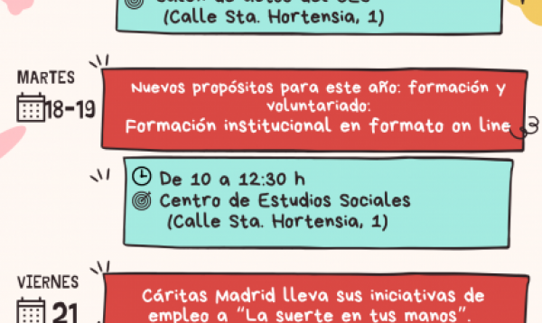 AGENDA SEMANAL DE CÁRITAS DIOCESANA DE MADRID DEL 17 AL 21 DE ENERO