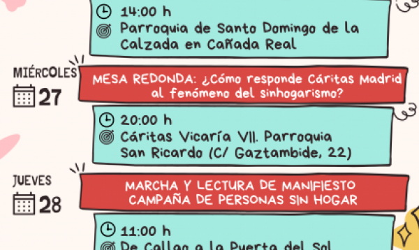 AGENDA SEMANAL DE CÁRITAS DIOCESANA DE MADRID DEL 25 AL 31 DE OCTUBRE