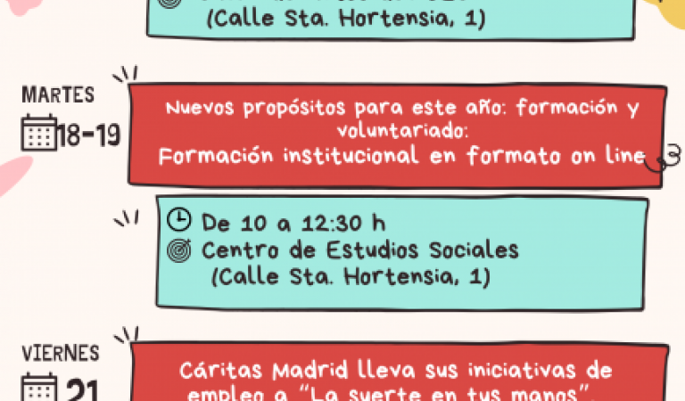 AGENDA SEMANAL DE CÁRITAS DIOCESANA DE MADRID DEL 17 AL 21 DE ENERO