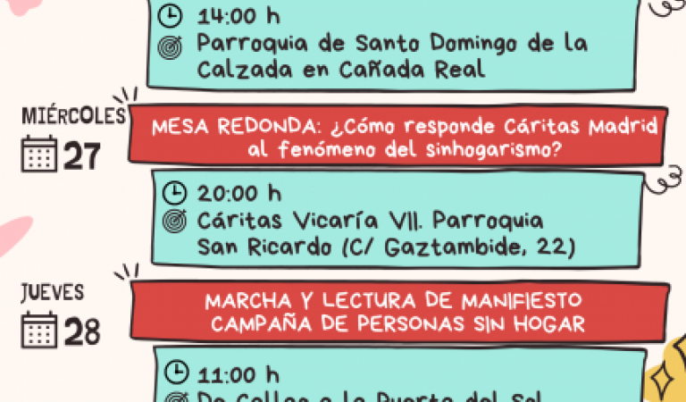 AGENDA SEMANAL DE CÁRITAS DIOCESANA DE MADRID DEL 25 AL 31 DE OCTUBRE